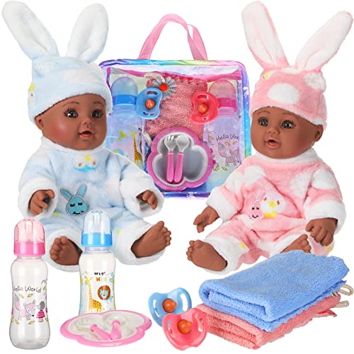 Jerify 10-teiliges realistisches Zwillings-Babypuppen-Weihnachtsspielzeug-Set mit 2 x 30,5 cm Babypuppen, Fütterungsset, Schnuller, Puppenwindeln, Taschen, Milchflaschen, abnehmbares Outfit von Jerify