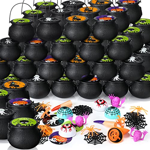 Jerify 320 Stück Halloween-Partygeschenke, 40 Stück, vorgefüllt, kleine Kunststoff-Hexenkessel, Kessel, Spielspielzeug mit Spinnenringen, Kürbis-Spinner-Tops, Halloween-Spielzeug, Augäpfel, Hände von Jerify