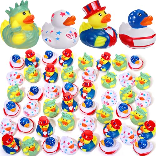 Jerify 72 Stück 5,1 cm patriotische Gummienten Sommer kleine Duschschwimmer Gummienten Stern Gummiente für Bad Geburtstagsgeschenke Babypartys Strand Pool 4. Juli Unabhängigkeitstag (stilvoll) von Jerify