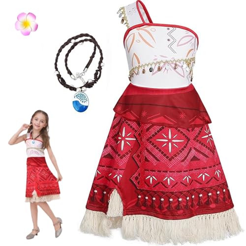 Jeroesja Vaiana Kostüm Kinder mit Halskette und Haarspangen, Prinzessin Kleid für Karneval, Halloween und Mottopartys, Größe 2-12 Jahre von Jeroesja