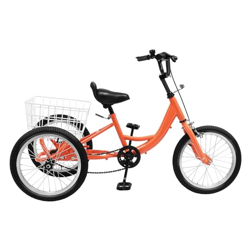 16-Zoll-Kinder-Dreirad, Single-Speed-Dreirad mit Einkaufskorb, Cruiser-Version, Tragkraft 110 lbs, geeignet für Freizeit, Einkaufen und Picknicks. (Orange) von Jerool