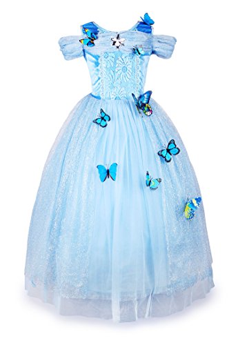 JerrisApparel Aschenputtel Kleid Prinzessin Kostüm Schmetterling Mädchen (100, Himmel Blau) von JerrisApparel