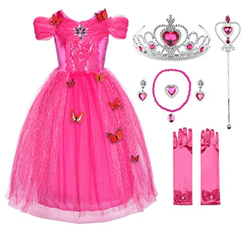JerrisApparel Aschenputtel Kleid Prinzessin Kostüm Schmetterling Mädchen (110, Rose mit Zubehör) von JerrisApparel