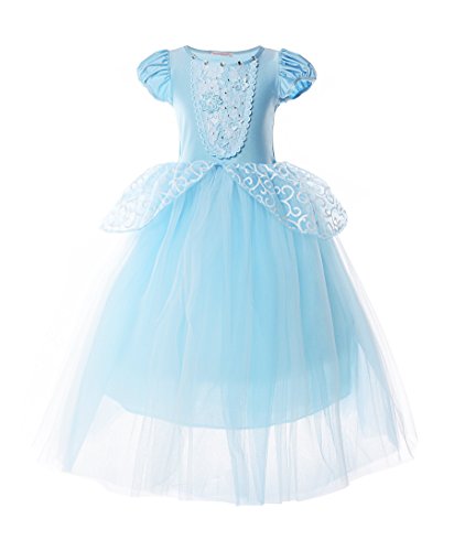 JerrisApparel Aschenputtel Kleid Tüll Prinzessin Kostüm Verkleidung Mädchen (7 Jahre, Etikette Gr: 140, Blau) von JerrisApparel