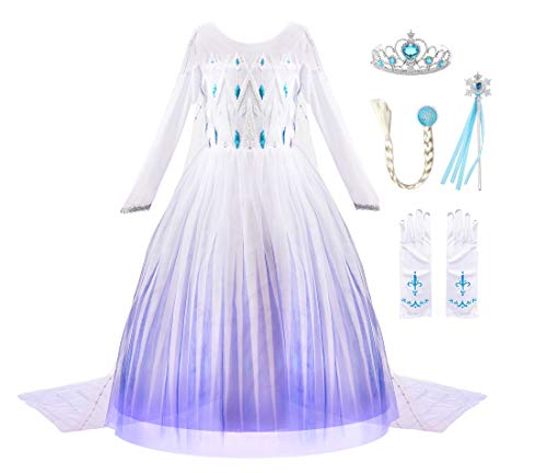 JerrisApparel Girl Princess Costume Snow Party Dress Halloween Cosplay Dress up (6, White with Accessories) von JerrisApparel