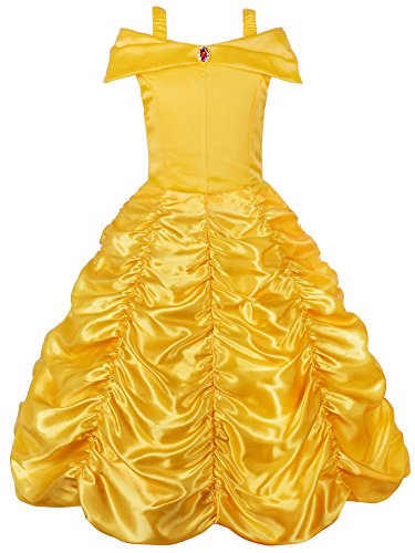 JerrisApparel Mädchen Prinzessin Kleid Weihnachten Halloween Kostüm (Etikett 140, Gelb) von JerrisApparel