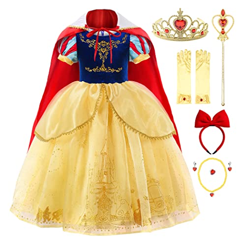 JerrisApparel Mädchen Prinzessin Schneewittchen Kostüm Halloween Karneval Festlich Verkleidung (110, Gelb) von JerrisApparel
