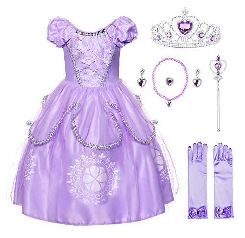 JerrisApparel Mädchen Prinzessin Sofia Kostüm Kleid Geburtstag Party Ankleiden (100, Lila mit Zubehör) von JerrisApparel
