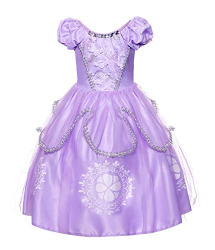 JerrisApparel Mädchen Prinzessin Sofia Kostüm Kleid Geburtstag Party Ankleiden (110, Lila) von JerrisApparel