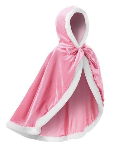 JerrisApparel Mädchen Prinzessin Umhang Weihnachtskap Kostüm mit Kapuze (120, Hellrosa) von JerrisApparel