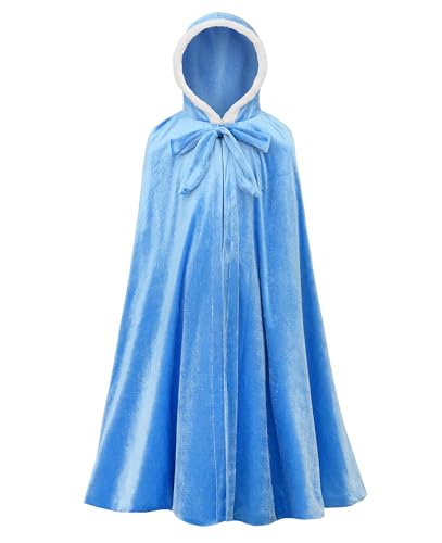 JerrisApparel Mädchen Umhang Kleid Mantel Passendes Prinzessinnen Kostüm Weihnachten Karneval (L, Blau) von JerrisApparel