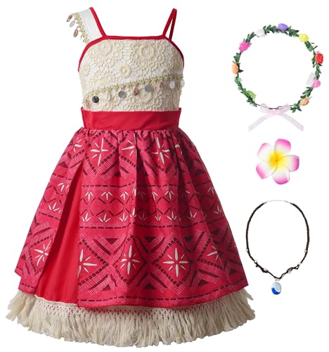 JerrisApparel Mädchen Vaiana Kleid Prinzessin Geburtstag Weihnachten Kostüm (90cm, Rot) von JerrisApparel