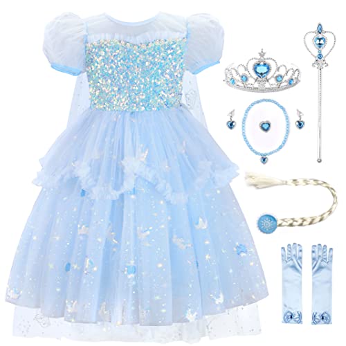JerrisApparel Prinzessin Kleid für Kinder Pailletten Karneval Kostüm (120, Blau) von JerrisApparel