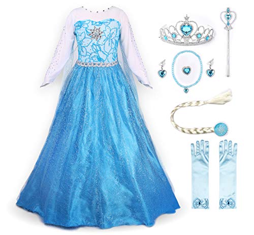 JerrisApparel Prinzessin Kostüm Karneval Verkleidung Party Kleid (110, ELSA mit Zubehör) von JerrisApparel