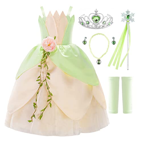 JerrisApparel Tiana Kostüm Mädchen Prinzessin Blume Karneval Verkleidung (100, Grün) von JerrisApparel