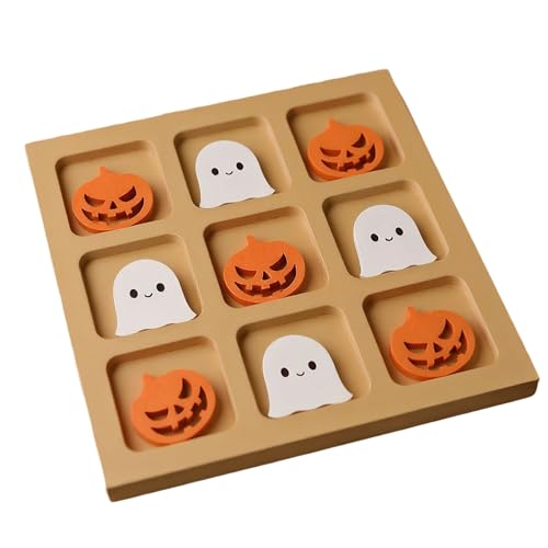 Jeruytgh Fun Halloween Tabletop Brettspiele, Hölzernen Xo -Schach -Puzzle, Kleinkind -Halloween -Spiel, Holzmaterial, Steigert Logisches Denken, 20x20 cm, Für Schul-, Und Urlaubsfeiern von Jeruytgh