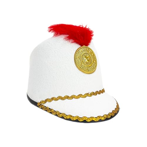 Jeruytgh Marschbandenhut, mit Federakzent, weiß, blau, schwarz, rot, Soldaten-Cosplay-Hut, Nussknacker-Soldaten-Kopfbedeckung, leicht und bequem, für Kinder und Erwachsene von Jeruytgh