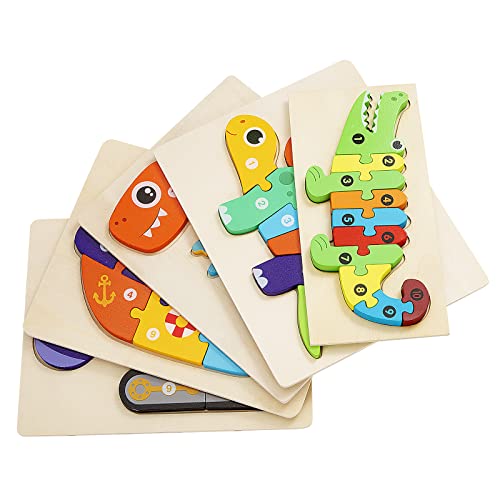 Holzpuzzle Spielzeug für Kinder, 3D Holz Montessori Steckpuzzle, Tiere Lernendes Pädagogisches Holzspielzeug Geschenk für Jungen und Mädchen 2 3 4 5 Jahre (5 Stück) von Jesustree