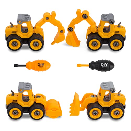 Jesustree Mini Bagger Spielzeug LKW Baufahrzeuge, Sandspielzeug DIY Traktor Baustellen Fahrzeuge Spielzeugautos mit Schraubendreher für Kinder Jungen 3 4 5 6 7 8 Jahre (4 Stücke) von Jesustree