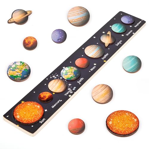 Montessori Spielzeug für Kinder ab 3 Jahren, Holz Sonnensystem Puzzle Board Lernressourcen für Kleinkinder Jungen Mädchen von Jesustree