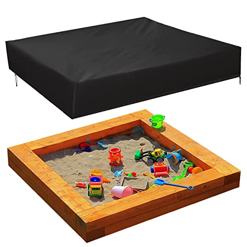 Wasserdicht Sandkasten Abdeckung, 150 * 150 * 20cm Staubdichte Sandkastenabdeckung Plane mit Kordelzug, Spielzeug Abdeckplane für Pool, Terrase, Garten (Schwarz) von Jesustree