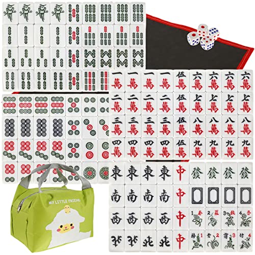 Jetcloud Mini Mahjong 144 Chinesischer Mahjong Fliesenpunkt mit Matte, Reise-Brettspiel, traditionelle chinesische Jongg-Spiele, tragbar, 26 mm, für Familie, Freizeit, Reisen von Jetcloud