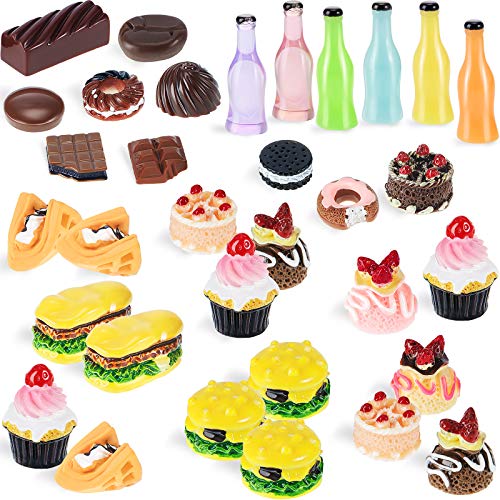 50 Stück Miniatur Lebensmittel Mini Lebensmittel Getränk 1:12 Maßstab Haus Küche Lebensmittel Miniatur Küche Zubehör Lebensmittel und Geschirr Set (Süße Serie) von Jetec