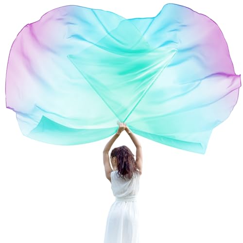 Jetec 2 Sets 140 cm Lob Tanz-Anbetungsflaggen mit skalierbarem Stab halbrund Anbetung Engelsflügel Flagge für Kirche Tanzbanner (Grün, Blau, Violett) von Jetec