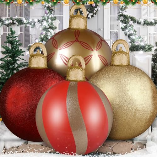Jetec 4 Packungen Riesiger aufblasbarer Weihnachtsglitzerball 45,7 cm riesiger Weihnachtsaufblasbarer Ballon im Freien Weihnachten PVC aufblasbarer dekorierter Ball Urlaub aufblasbare Dekorationen für von Jetec