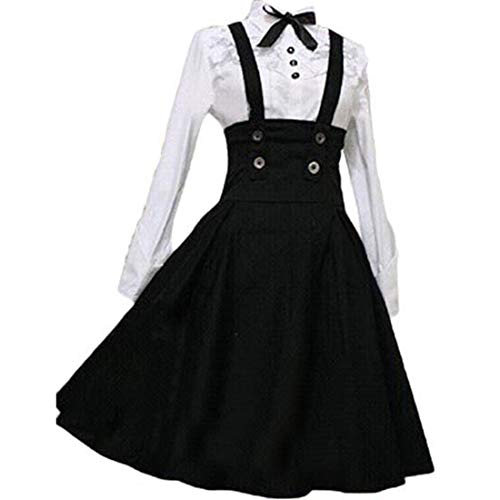 Jeufoin Schwarzes Lolita-Kleid für Damen, Übergröße, A-Linie, hohe Taille, Brace, Rock, Set, Anime, Dienstmädchen, Halloween, Cosplay-Kostüm, Schwarz, XS von Jeufoin
