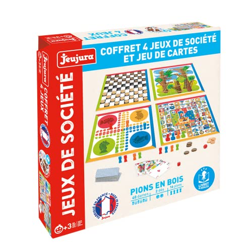 Jeujura J8456 Box mit 4 Brettern und Spielkarten Brettspiele, bunt, S von Jeujura