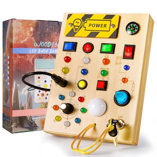Busy Board Montessori Spielzeug, Motorikspielzeug mit 17 LED Lichtern, Activity Board Sensorik Spielzeug ab 3 Jahr, Montessori Holzspielzeug, Lernspielzeug Geschenk für Baby Kleinkinder Jungen Mädchen von Jewan