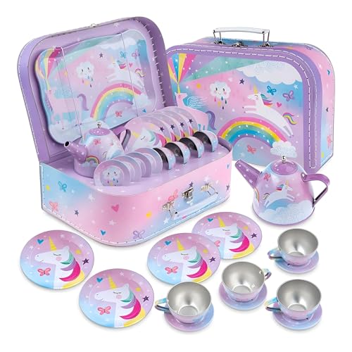 Jewelkeeper - Zinn Teeservice für Kinder und Tragetasche, Kindergeschirr Spielküche, 15-teilig - Zuckerwatte Einhorn Design Jewelkeeper - Zinn Teeservice für Kinder und Tragetasche, Kindergeschirr Spielküche, 15-teilig - Zuckerwatte Einhorn Design von Jewelkeeper