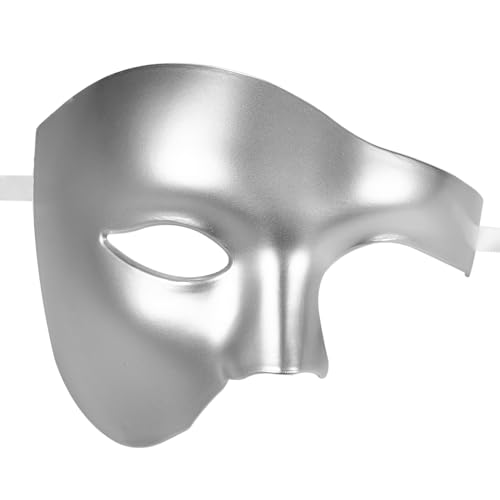 JewelryWe Maskerade Maske Halbgesichtsmaske Herren: Silber Phantom der Oper Venezianische Masken Halbmaske Männer Vintage Augenmaske Gesichtsmaske für Karneval Halloween Kostüm Cosplay Party Fasching von JewelryWe