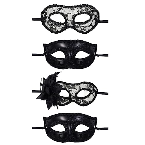 JewelryWe Maskerade Maske Paar Venezianische Maske - 4 Stück Schwarz Blume Spitze Maske Sexy Augenmaske Gesichtsmaske Gesicht Kostüm für Halloween Karneval Party Maskenball Damen Herren von JewelryWe