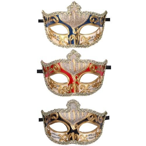 JewelryWe Maskerade Venezianische Maske Herren: 3 Stück Antik Maskenball Masken Männer Augenmaske Gesichtsmaske für Karneval Halloween Kostüm Cosplay Party Fasching Abschlussball von JewelryWe