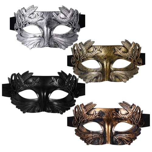 JewelryWe Maskerade Venezianische Maske für Herren: 4er Set Antike Griechische Römische Maskenball Masken Männer Augenmaske Kostümsmaske für Halloween Karneval Burlesque Ball Party von JewelryWe