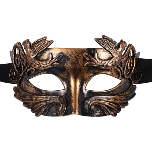 JewelryWe Maskerade Venezianische Maske für Herren: Antike Bronze Griechische Römische Maskenball Masken Männer Augenmaske Kostümsmaske für Halloween Karneval Burlesque Ball Party von JewelryWe