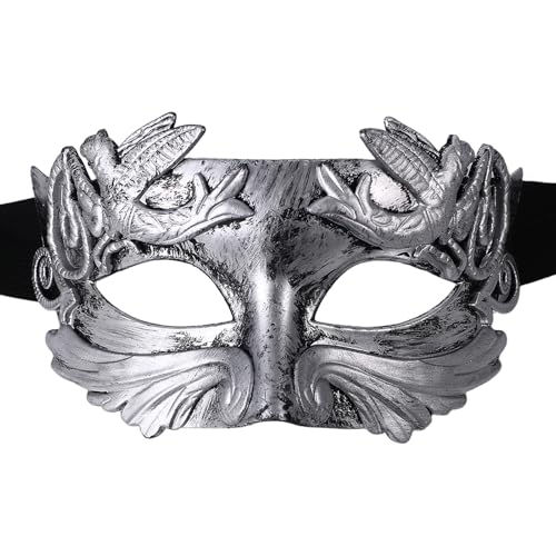 JewelryWe Maskerade Venezianische Maske für Herren: Antike Silber Griechische Römische Maskenball Masken Männer Augenmaske Kostümsmaske für Halloween Karneval Burlesque Ball Party von JewelryWe