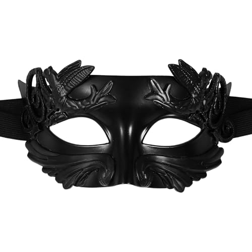 JewelryWe Maskerade Venezianische Maske für Herren: Schwarz Antike Griechische Römische Maskenball Masken Männer Augenmaske Kostümsmaske für Halloween Karneval Burlesque Ball Party von JewelryWe