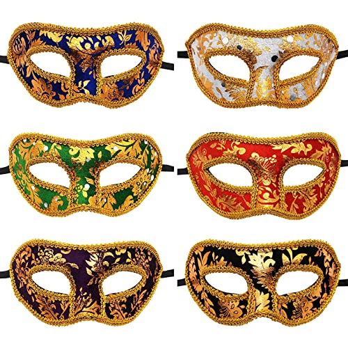 JewelryWe Schmuck 6 Stück Maskerade Maske Herren Damen Flanell Venezianische Augenmaske Gesicht Kostüm für Halloween Karneval Party Cosplay von JewelryWe