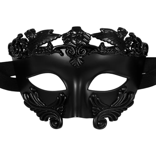 JewelryWe Schwarz Venezianische Maske für Herren: Antike Griechische Römische Maskerade Maske Halbmaske Kostüm Accessoire für Halloween Karneval Fasching Maskenball Party Cosplay von JewelryWe