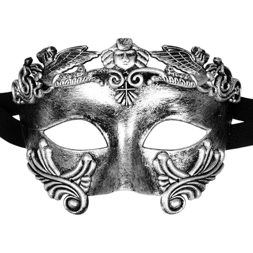 JewelryWe Silber Venezianische Maske für Herren: Antike Griechische Römische Maskerade Maske Halbmaske Kostüm Accessoire für Halloween Karneval Fasching Maskenball Party Cosplay von JewelryWe
