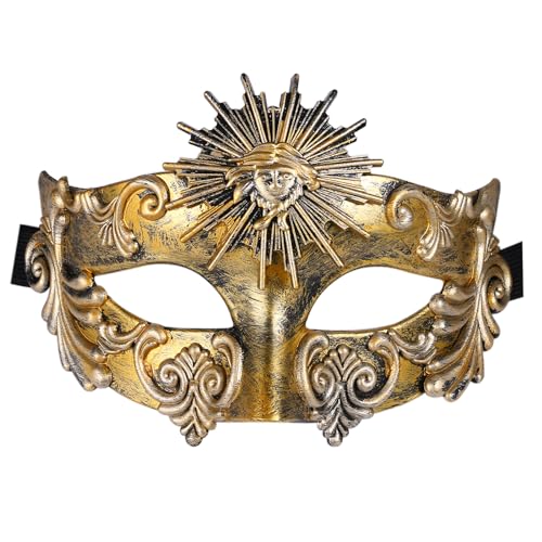 JewelryWe Venezianische Maskerade Maske Herren: Gold Antike Griechische Römische Sonnengott Maskenball Maske Männer Augenmaske Gesichtsmaske für Karneval Halloween Cosplay Party Weihnachten von JewelryWe