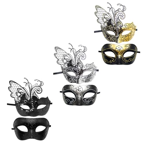 JewelryWe Venezianische Maskerade Maske Paar: 6 Stück Schmetterling Flügel Strass Sexy Metallmaske Damen Herren Augenmaske Gesichtsmaske für Maskenball Karneval Halloween Cosplay Party Kostüm von JewelryWe