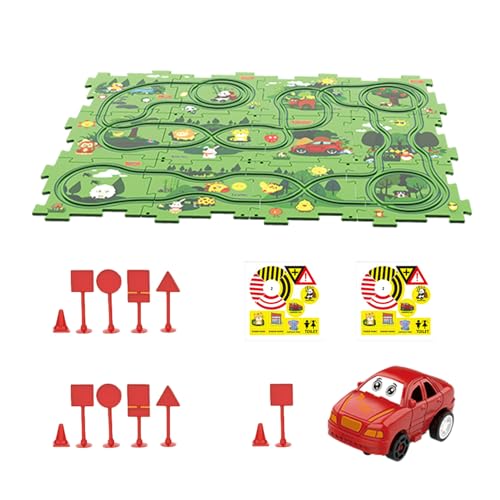Puzzle-Rennwagen, 27-teiliges Puzzle-Racer-Auto-Track-Set, Puzzle-Racer-Kinder-Auto-Track-Set, multifunktionale Kleinkind-Puzzle-Rennwagen-Track, pädagogisches Kinderspielzeug für Bildung, Geburtstags von Jextou