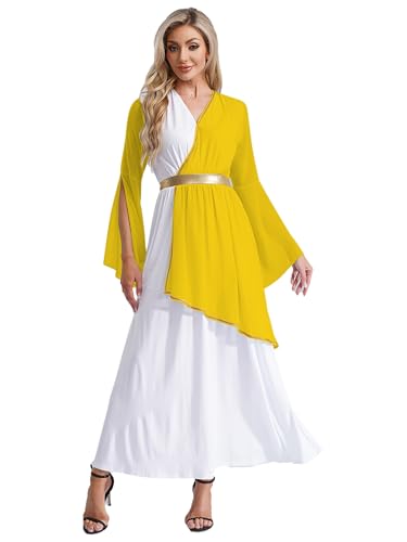 Jhaoyu Damen Griechische Göttin Kleid Antike Römische Griechin Toga Kleid Karneval Faschnacht Mottoparty Verkleidung Kostüm Gelb S von Jhaoyu