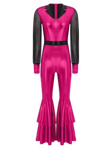 Jhaoyu Damen Metallic Jumpsuit 70er 80er Disco Kostüm Langarm Ganzkörperanzug mit Schlaghose Vintage Retro Hippe Kostüm Karneval Cosplay Party Hot Pink M Jhaoyu Damen Metallic Jumpsuit 70er 80er Disco Kostüm Langarm Ganzkörperanzug mit Schlaghose Vintage Retro Hippe Kostüm Karneval Cosplay Party Hot Pink M von Jhaoyu