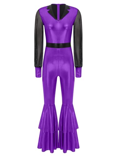 Jhaoyu Damen Metallic Jumpsuit 70er 80er Disco Kostüm Langarm Ganzkörperanzug mit Schlaghose Vintage Retro Hippe Kostüm Karneval Cosplay Party Violett M Jhaoyu Damen Metallic Jumpsuit 70er 80er Disco Kostüm Langarm Ganzkörperanzug mit Schlaghose Vintage Retro Hippe Kostüm Karneval Cosplay Party Violett M von Jhaoyu