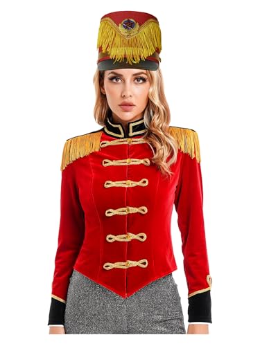 Jhaoyu Damen Zirkus Kostüm Set Samt Blazer Vintage Jäckchen mit Hut Ringmaster Cosplay Showman Kostüme Fasching Performance Outfit Rot B M Jhaoyu Damen Zirkus Kostüm Set Samt Blazer Vintage Jäckchen mit Hut Ringmaster Cosplay Showman Kostüme Fasching Performance Outfit Rot B M von Jhaoyu